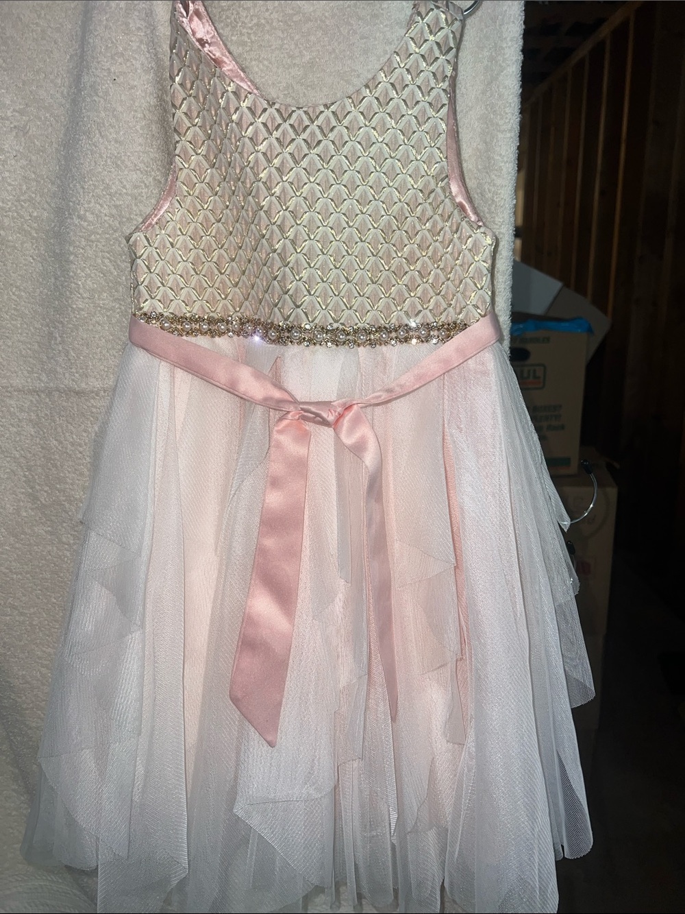 American Princess Flower Girl Dress Blush Pink & Gold
